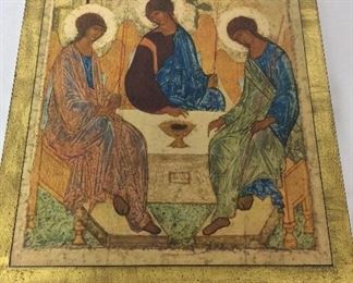 The Trinity, Andrei Rublev, 12 1/2" x 15 1/2". Mounted on 3/4" wood.