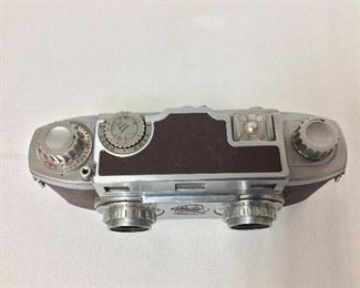 Revere Stereo 33 Camera. Wollensak Amaton 35mm f/3.5 Lenses. Serial No. V-14616. With Leather Case.