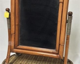 Vintage Bamboo and Wicker Dressing Table Mirror, 20" H, 18" W.