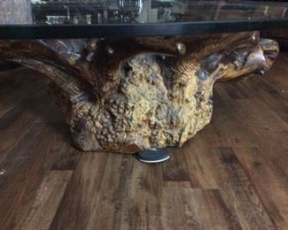 Mid Century Tree Root Coffee Table. Oval Glass Top Measures 48" x 72".