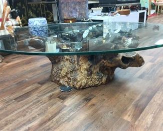 Mid Century Tree Root Coffee Table. Oval Glass Top Measures 48" x 72".