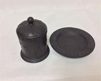 Black Jasperware Wedgwood Cigarette Holder, 4 1/2" H and Ashtray.