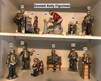 Emmett Kelly Figurines – Prices Vary Open Description
My father had a relationship with Flambro Co so may have received these pre-production, therefore no numbers marked in limited editions
#1 “Hole in Shoe” $50 (no # marked/10,000 LE)
Measures 10” Tall x 4” Wide x 3 ½” Deep
#2 Circus Collection “Jackpot” $40 (#1518/15,000 LE)
Measures 6 ¼” Tall x 5 ½” Wide x 2 ¾” Deep
#3 “Spirit of Christmas” $250 (no # marked/3,500 LE)
Measures 10” Tall x 8 ½” Wide x 5 ½” Deep
#4 “Send In The Clown” $25 (#5723/1997 Special Event)
5” Tall x 4 ½” Wide x 4” Deep
#5 “Sweeping Up” $50 (no # marked/12,000 LE)
Measures 10 ½ Tall x 4 ¼” Wide x 3” Deep
#6 “Hands Folded” $50 (no # marked/12,000 LE)
Measures 10” Tall x 4” Wide x 3 ¼’ Deep
#7 “Balancing Act” $40 (#9112/10,000 LE)
Measures 10” Tall x 7” Wide x 3 ½” Deep
#8 “Sitting On Box” $50 (no # marked/15,000 LE)
Measures 6 ½” Tall x 5” Wide x 2 ½” Deep
#9, #10 & #11 Descriptions in next photo