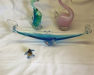 Vintage Glass Pieces from Murano, Italy “Gondola” Piece $20 (no chips)
Measures 14” Long x 4 ¾” Tall (tallest point)
Pink Swan $15 (slight chip on head)
Measures 9” Tall
Blue & Green Duck $15 (Slight chip in tail)
Measures 7 ¼” Tall
Penguin $5
Measures 1 ¾” tall
Will discount to $40 if you take all pieces.