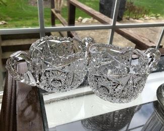 Cut glass creamer and sugar $8 pair