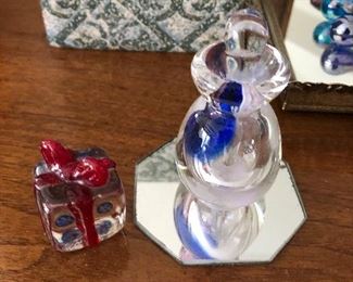 Perfume bottle $4,  glass present paperweight $1