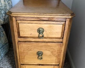 Small Antique 3 drawer night stand burled wood 13.5 W x 22"T X 18"D $30 OBO