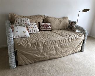 Wicker Twin Day bed/ Trundle Bed with or with out mattresses, coverings and Pillows $150