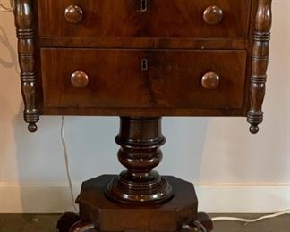 Late Empire Two Drawer Mahogany Stand with Turned Columns c: 1855 - $475