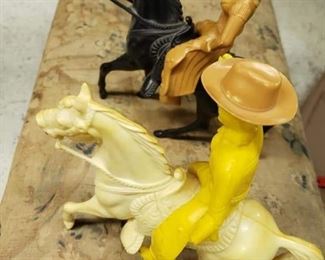 Cowboy and black horse are in good condition.  Yellow cowboy missing hand and white horse has broken leg. $12