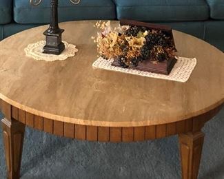 BU1023 Mediterranean 1970s Round Wood Coffee Table Local Pickup	 $95 
