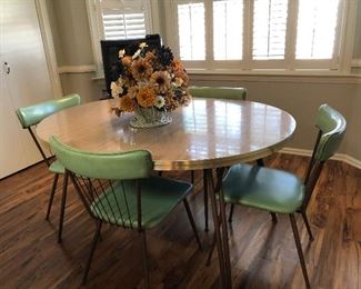 BU1032. Mid Century Green Cover Breakfast Table and Chairs Local Pickup 3rd Party Shipper	 $250 
