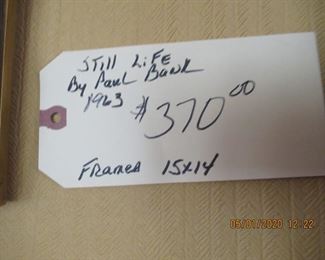 $370.00  Still life by Paul Bank  1963  15x14