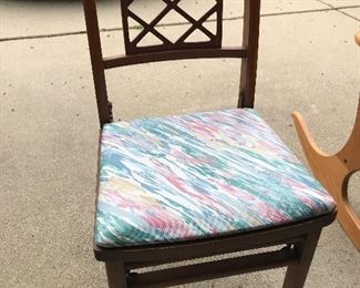 $60 set 4; wooden folding chairs, 33”x16”x16”