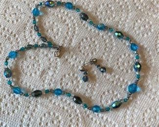 $16 - Necklace and Pierced Earring Post set.  Costume jewelry, Aurora Borealis style beads, 16” necklace.