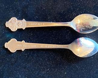 $8 - ROLEX Bucherer Lugano Souvenir Spoons Switzerland - Set of 2