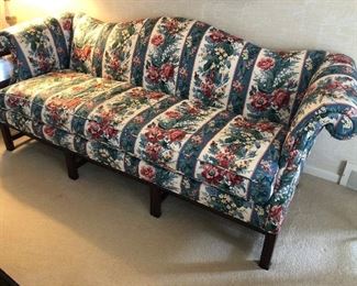 Rolled Arm single cushion settee couch with mahogany legs in EXCELLENT condition:  $250 - NOW ONLY $150