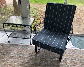Black Woodard Arm Chair with cushions - 2 available. NOW ONLY $150 EACH OR 2 FOR $275  and the Side Woodard tiered glass-topped table NOW ONLY $75