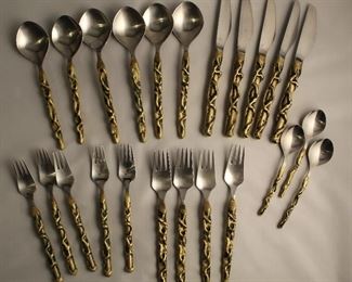 Vintage 1970's David Marshall brutalist bronze flatware