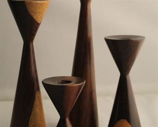 Mid Century rosewood candle holder set