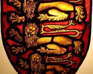 Antique English Lion Stained Glass Panel