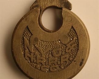 New York Central & Hudson River Rail Road cast brass pancake push padlock