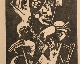 Oscar Treichel (1890-1975) German Expressionist Woodcut/ Linocut