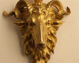 Antique Gilt Bronze Ormolu Ram's Head Mount