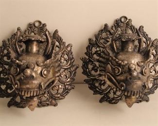 Tibetan Cast Metal Dragon Head Wall Candle Holders