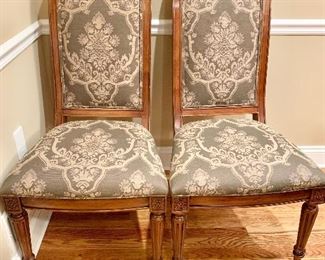 Ethan Allen Addison Dining Chairs with woven damask upholstery.  8 side chairs and 2 armchairs available.  Dimensions 22" x 26" x 41".                                                    SIDE CHAIRS PRICE $295 each. (Retail $795 each) 