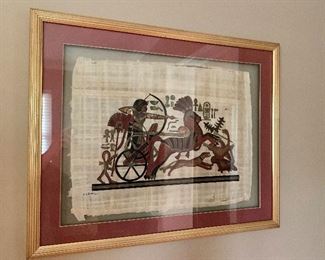 23.5" by 19" Egyptian art, signed. PRICE $60
