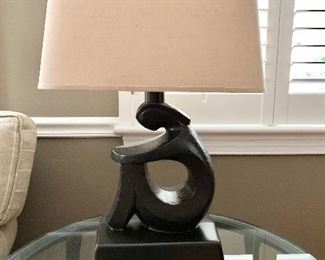 "Mrs. Lady" lamp.  Bronze finish over cast metal.  Base 10" w.  Lamp approx 23" tall with shade.                           PRICE: $95.  Only one available.