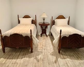 Vintage (1903) 'his and hers' twin beds (headboard, footboard, rails).  PAIR $595. (price includes twin mattresses and box springs). NOTE:  'his' headboard is 4 inches taller than 'hers'