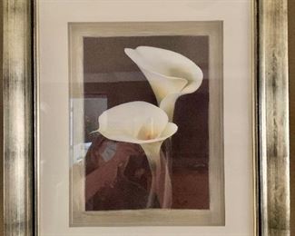 Professionally framed, double matted contemporary floral prints. 24" wide and 28" high.  Solid 2" deep frame.  Calla Lilies. PRICE: $165 each. 