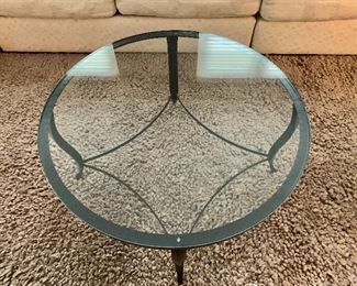 Crate & Barrel Glass top wrought iron coffee table.  36" diameter, 19" tall.  Great condition! $150 FIRM