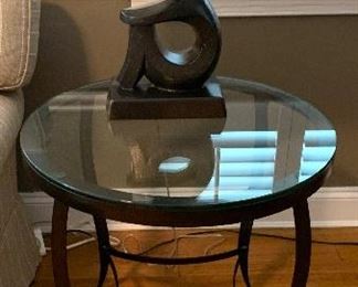 Crate and Barrel metal and glass round side table.  2 available.  PRICE: $120 each FIRM