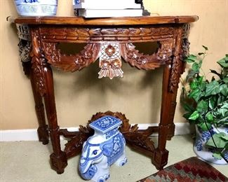 Carved Rococo Demilune Table