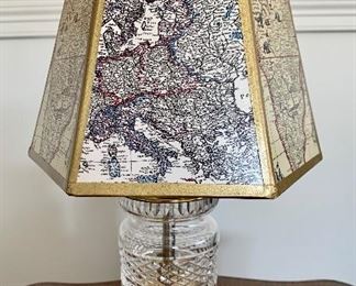 Item 21:  Small Waterford Lamp with "Map" Shade - 12": $50