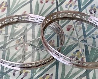Two matching sterling and glass coasters: $10