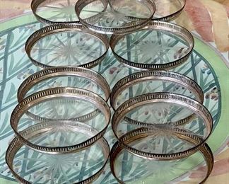 11 Matching Sterling Silver and Glass Coasters: $55