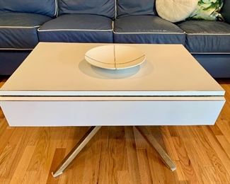 Item 102:  White Coffee Table with Folding Sides -one side needs repair to click into place 36 x 24 x 18.5": $95
