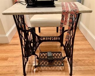 Item 98:  Marble Top Sewing Table - 27 x 13.5 x 29: $165