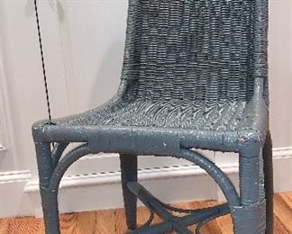 Item 66:  Blue/Grey Wicker Chair - 15 x 14 x 35: $35