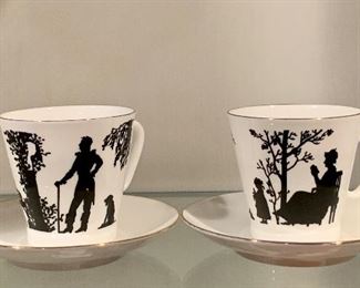 Pair Imperial Porcelain 1744 St Petersburg Lomonosov Silhouette Cups & Saucers: $40