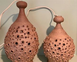 Item 86:  (2) 1970s Pottery Hanging Lamps: $145 for Pair
Large - 14"
Small - 11"