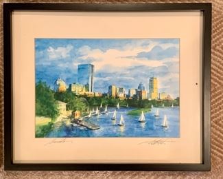 Item 83:  Sailboats on Charles River (Watercolor): $100
