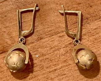 Item 106: 14K Gold Earrings, Soviet -appx. 1": $250