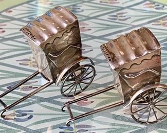 Vintage Ca.1910's Sterling Silver 950 Handcrafted Rickshaw Salt and Pepper Shakers, Japan: $125