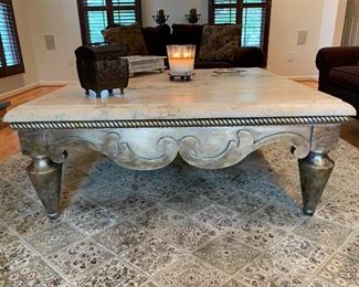 Marble top coffee table in excellent condition.  50"sq x 20"h - Price $750