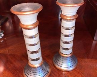 Pair of glass 7" candlesticks $30 